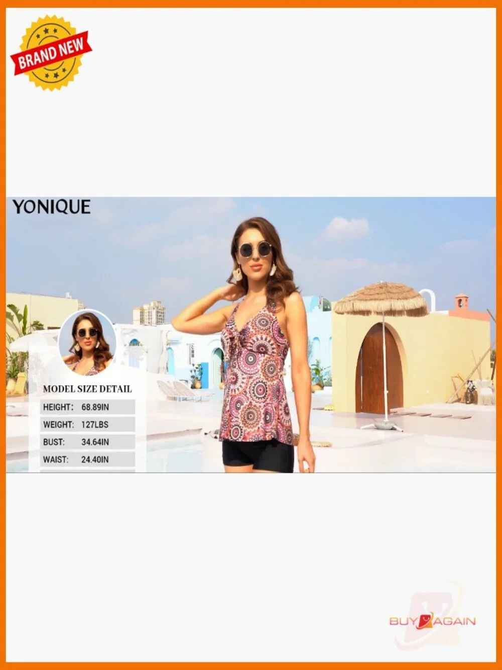 Flowy Tankini Swimsuit with Boyshorts V Neck Tank Top Modest Bathing Suit - Picture 6 of 6
